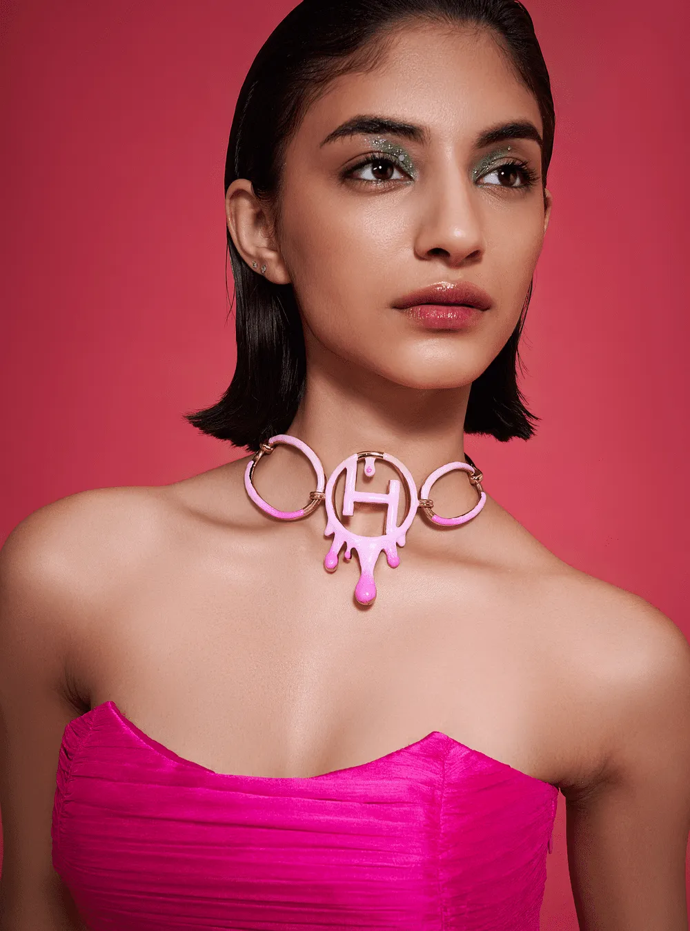 Drip OH Link Choker In Bubblegum Pink