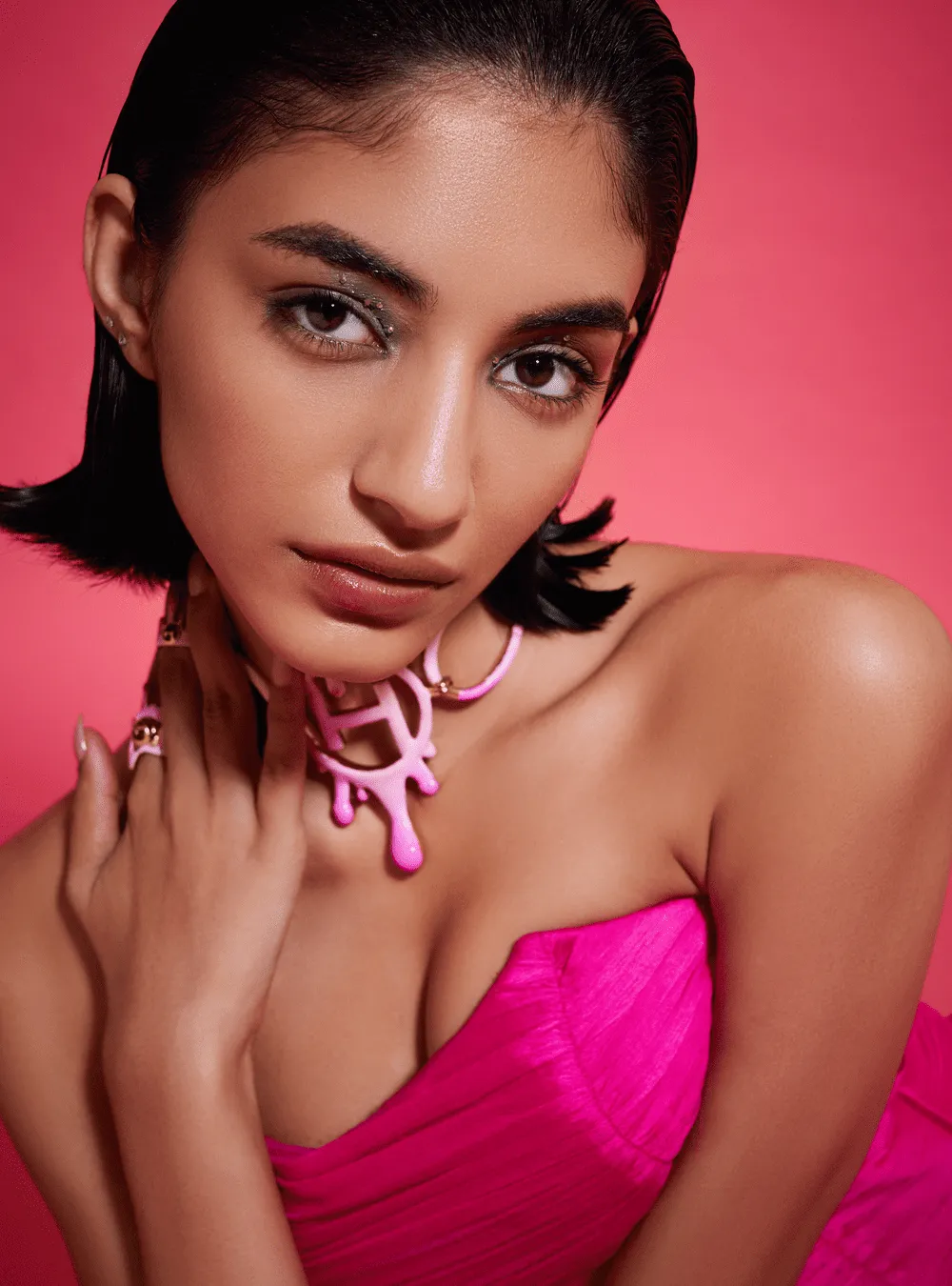Drip OH Link Choker In Bubblegum Pink