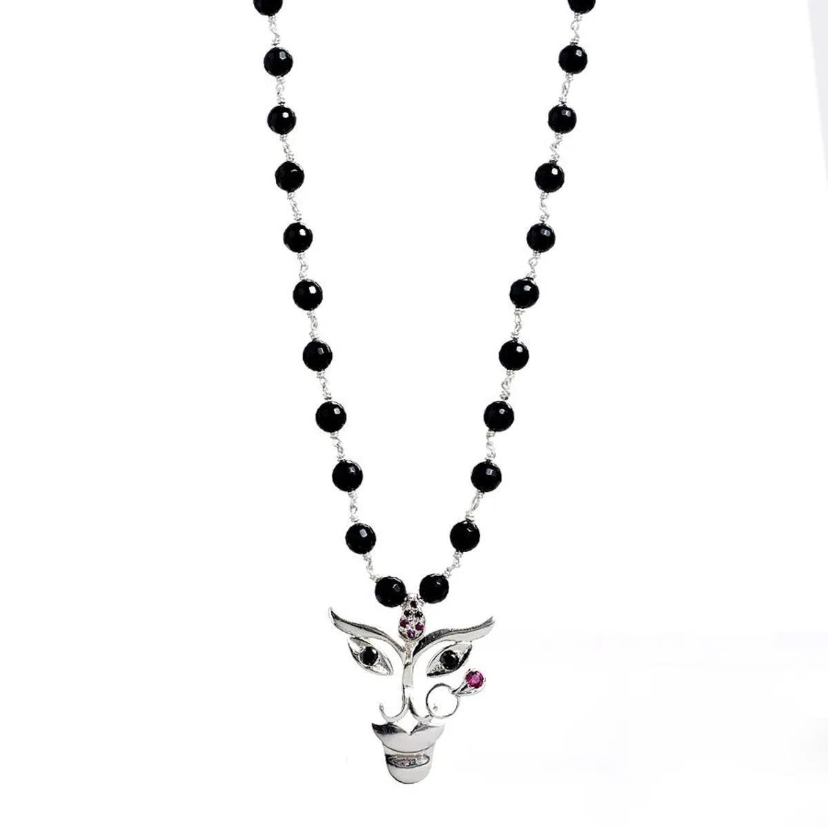 Durga Pendant With Black Onyx Chain (Silver Small)