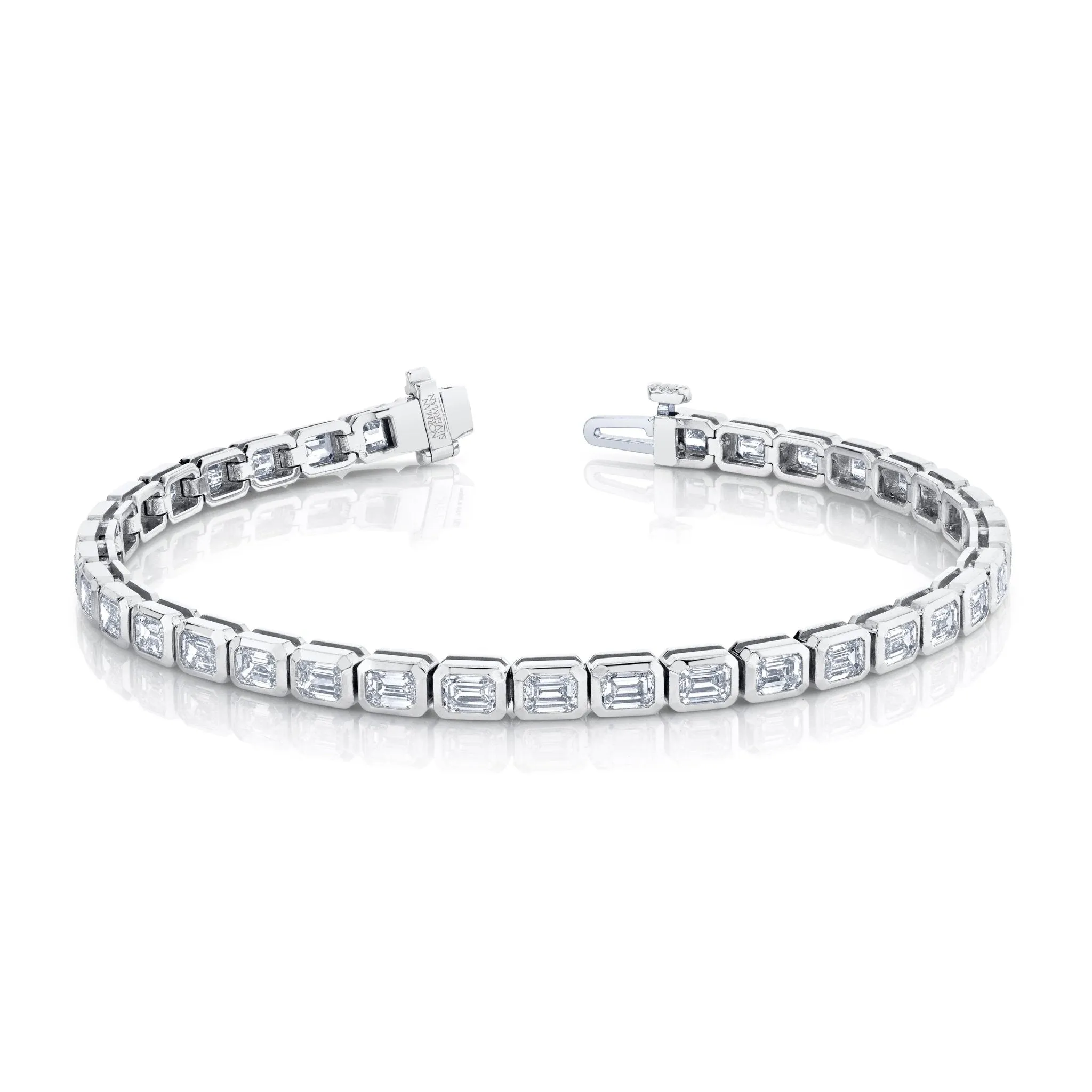 East-West Emerald Cut Diamond Bezel Bracelet
