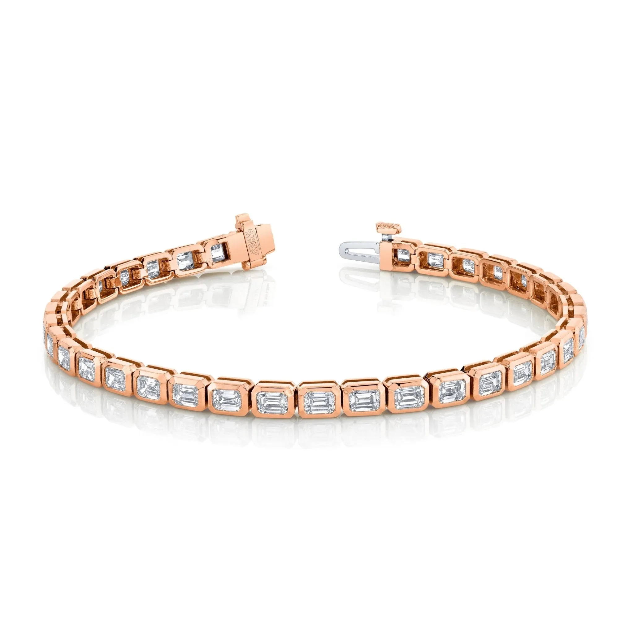 East-West Emerald Cut Diamond Bezel Bracelet