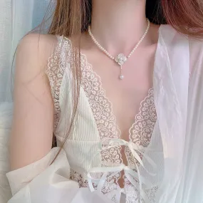 Elegant Camellia Pearl Chain Choker Necklace