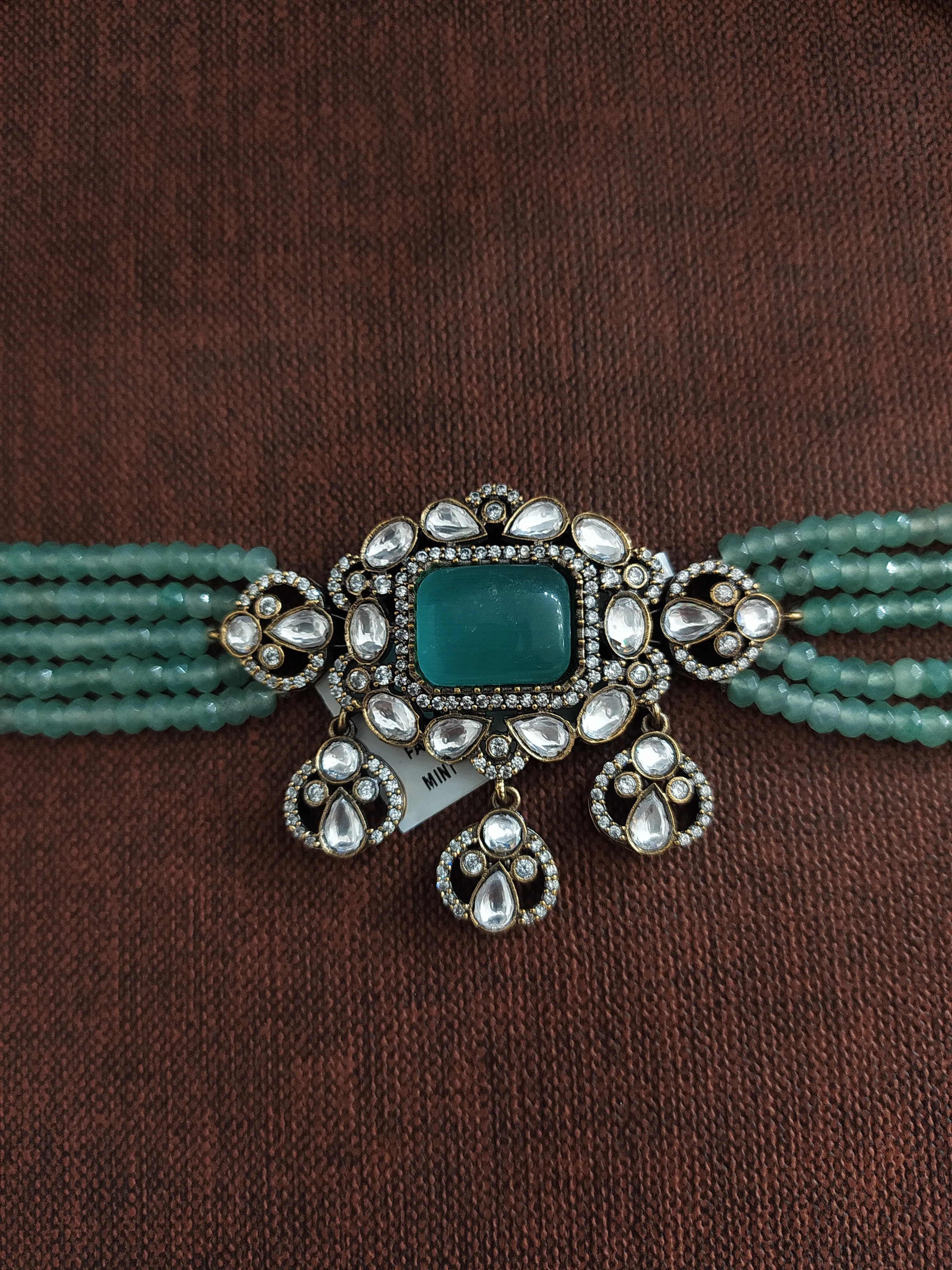 Elegant Onyx Beads Victorian Diamond Choker Sets