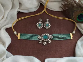 Elegant Onyx Beads Victorian Diamond Choker Sets