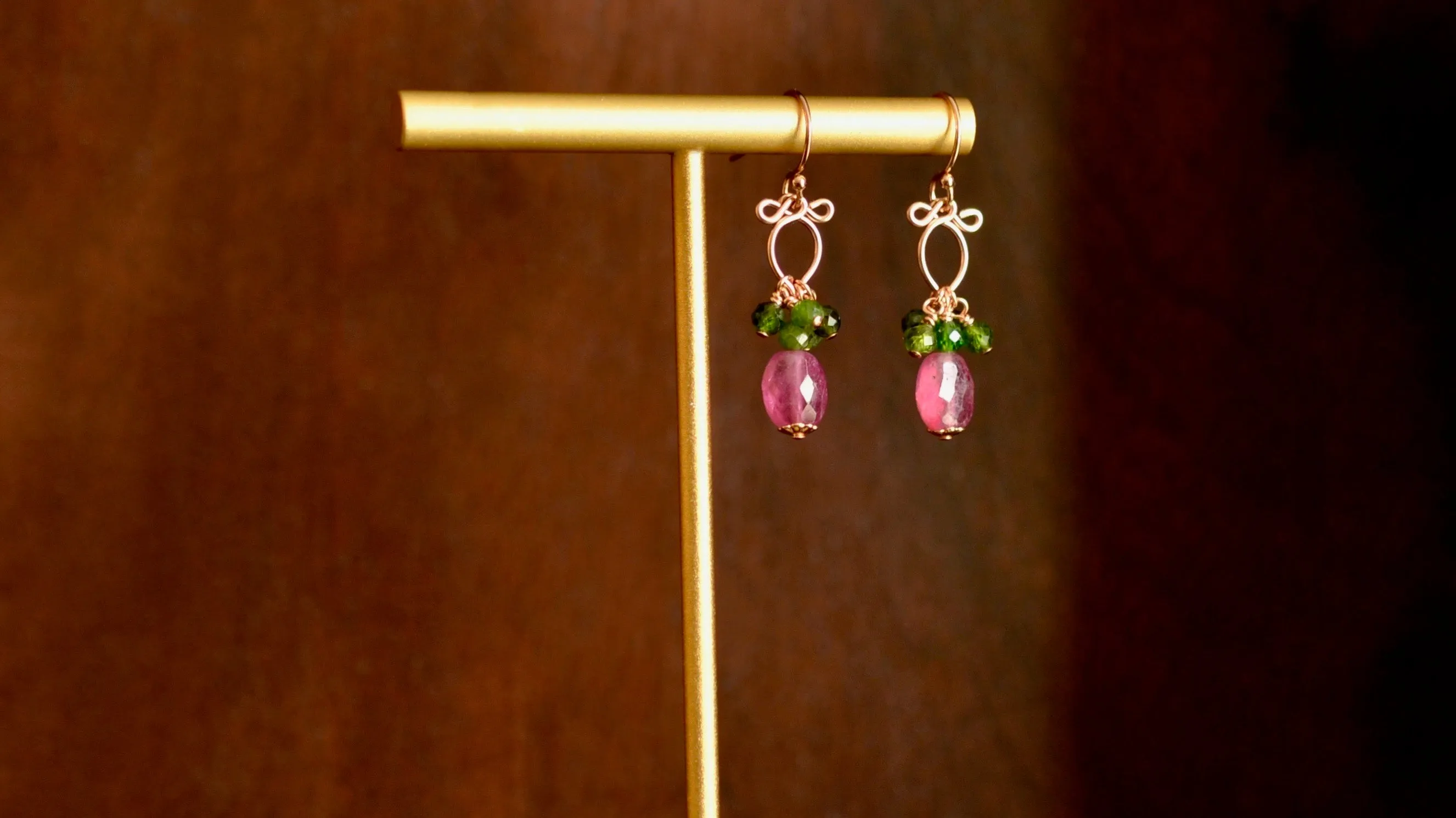 Eliana - Pink Sapphires, Chrome Diopside, 14k Rose Gold Filled Earrings
