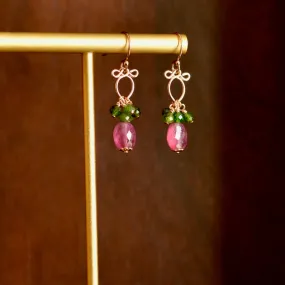 Eliana - Pink Sapphires, Chrome Diopside, 14k Rose Gold Filled Earrings