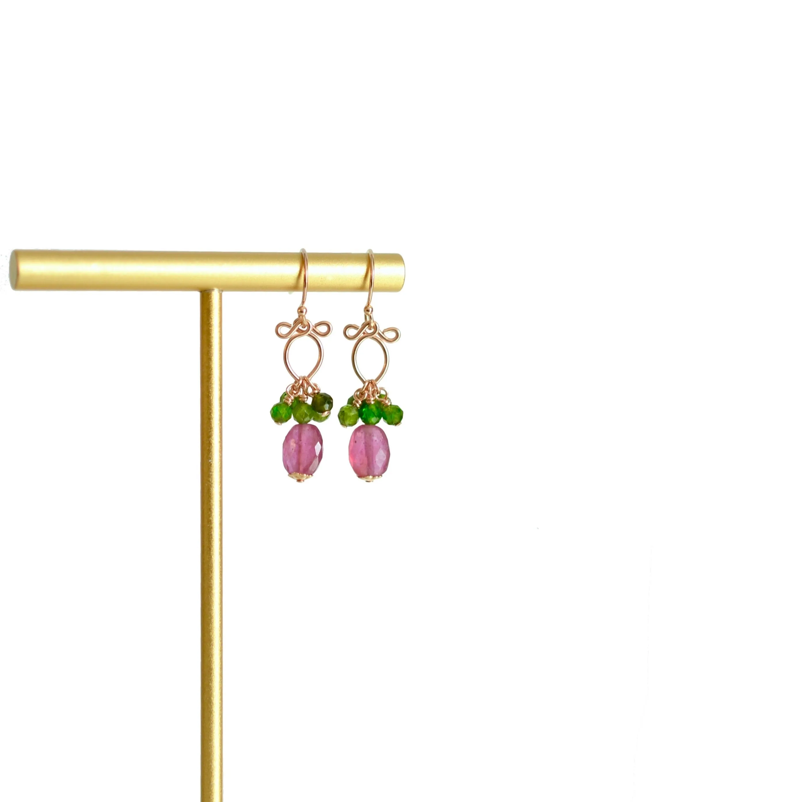 Eliana - Pink Sapphires, Chrome Diopside, 14k Rose Gold Filled Earrings