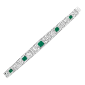 Emerald & Diamond Art Deco Bracelet