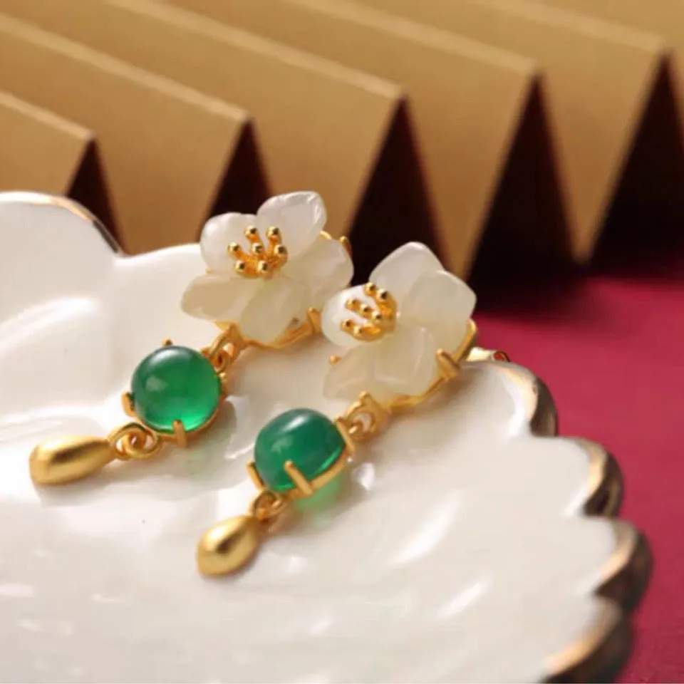 Emerald & Jasmine Japanese Earrings