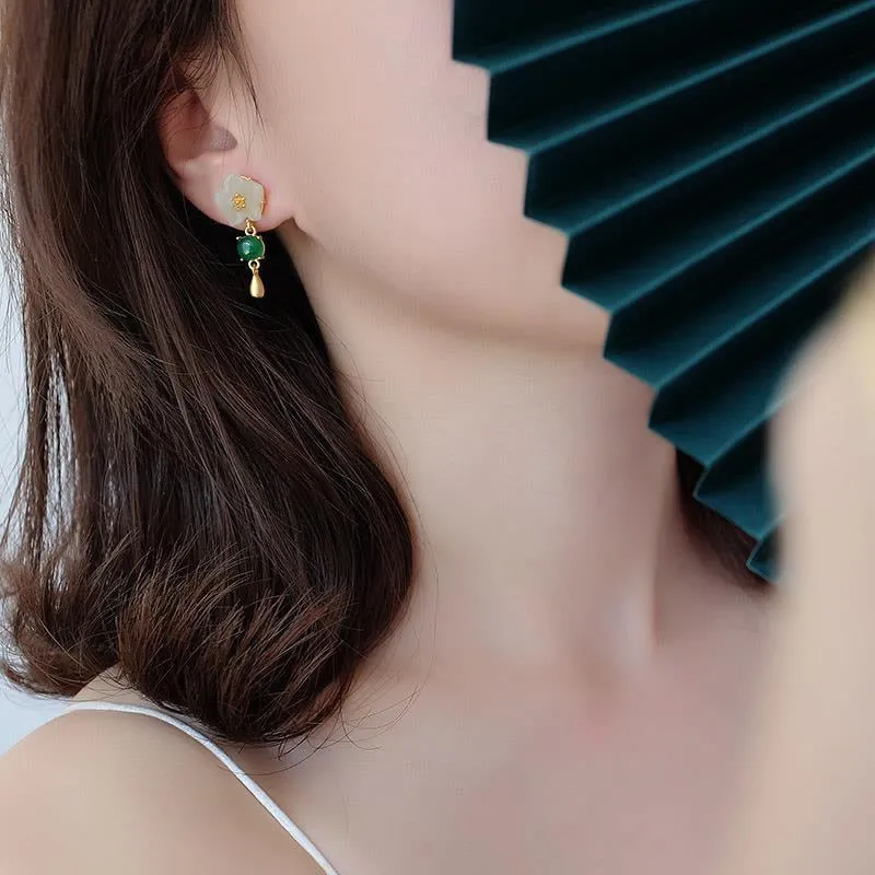 Emerald & Jasmine Japanese Earrings