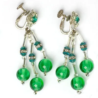 Emerald Bead & Rondelle Chandelier Earrings by Miriam Haskell