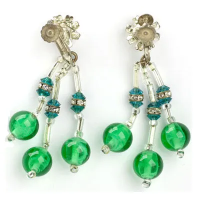 Emerald Bead & Rondelle Chandelier Earrings by Miriam Haskell