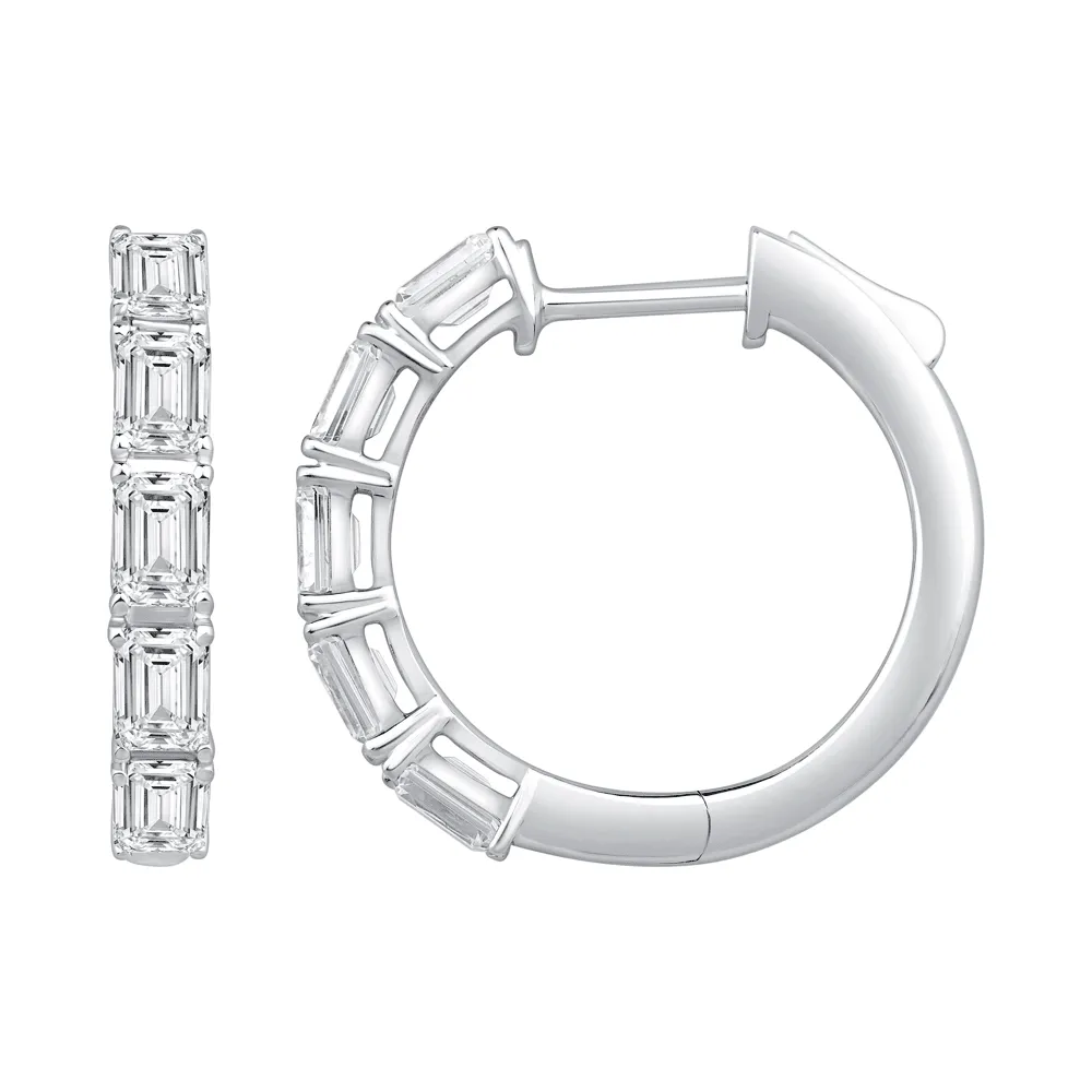 Emerald Cut Hoop Earrings with 2.00ct of Laboratory Grown Diamonds in 9ct White Gold