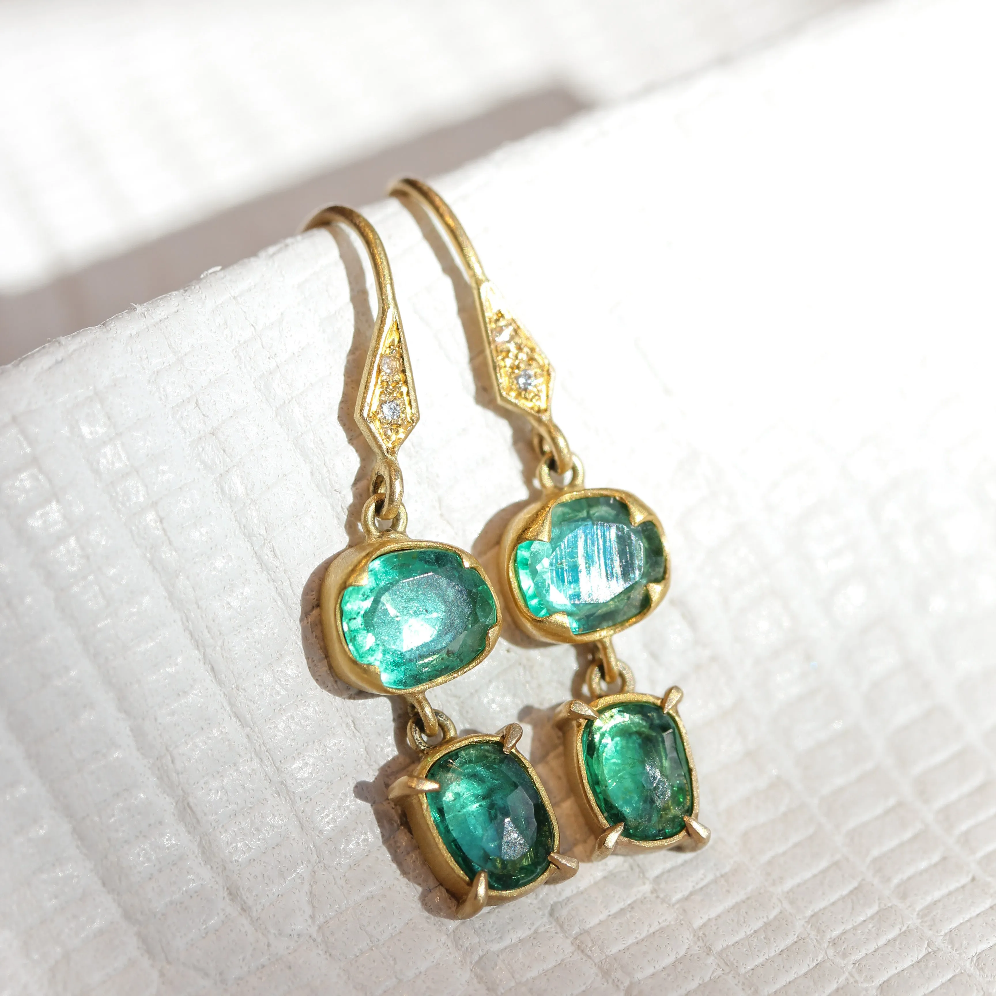 Emerald Double Drop Earrings