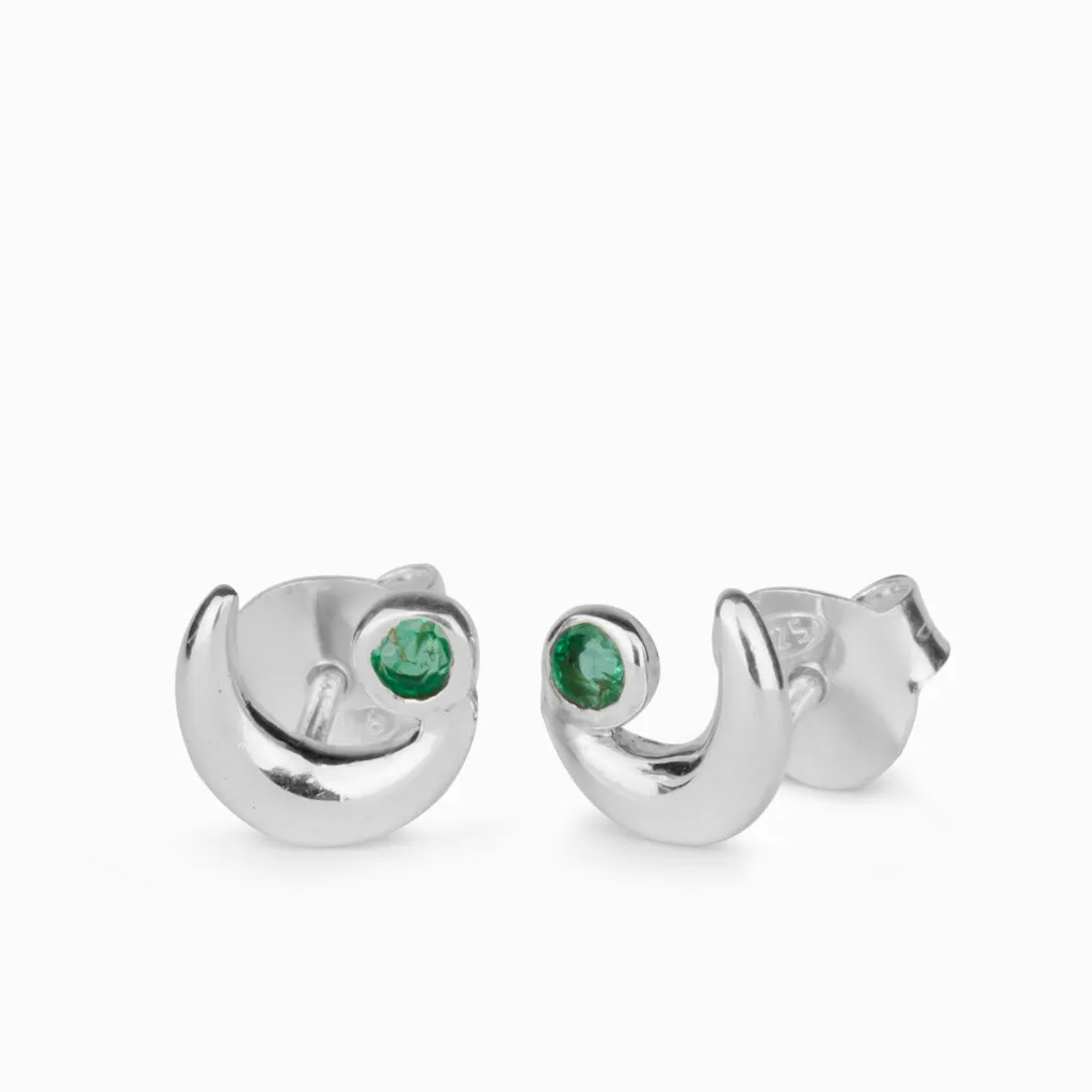 Emerald Moon Stud Earrings