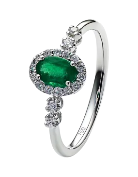 Emerald Ring - 10ct White Gold Emerald & Diamond Cluster Ring - 784585