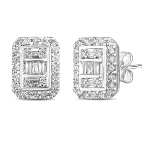 Emerald Shape Halo Earrings with 1/2ct of Diamonds in 9ct White Gold