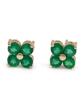 Emerald Stud Earrings - 14K Yellow Gold