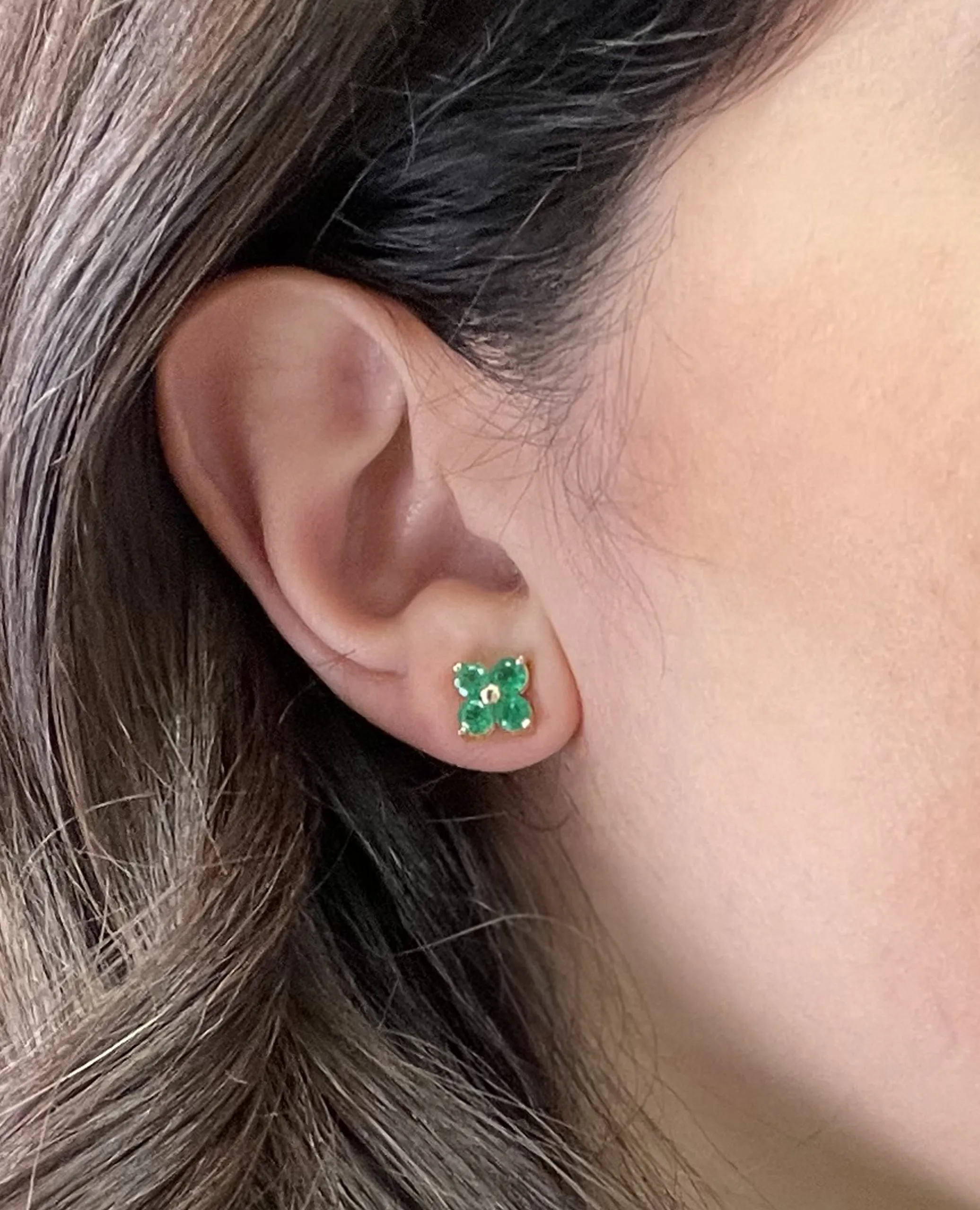 Emerald Stud Earrings - 14K Yellow Gold