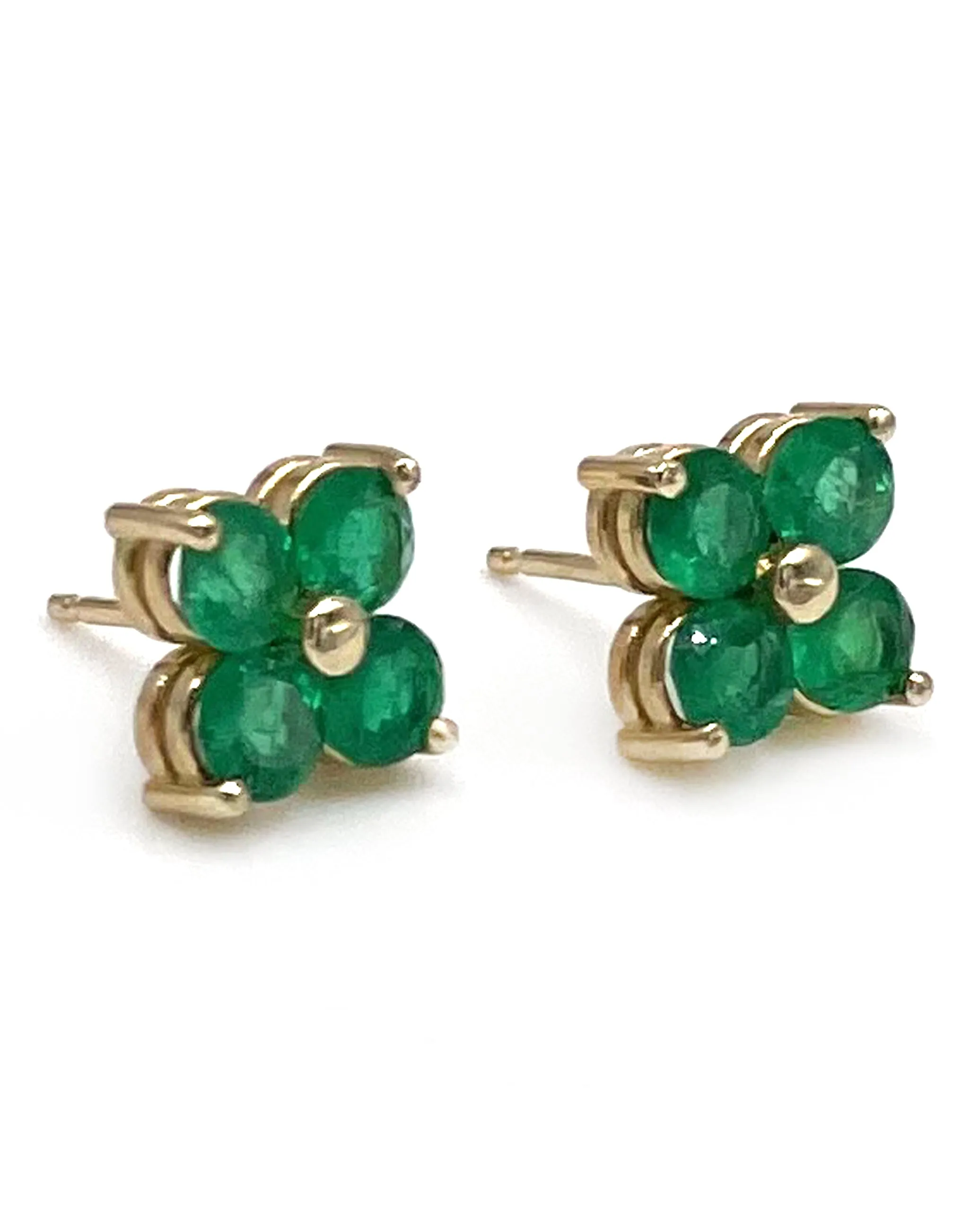 Emerald Stud Earrings - 14K Yellow Gold