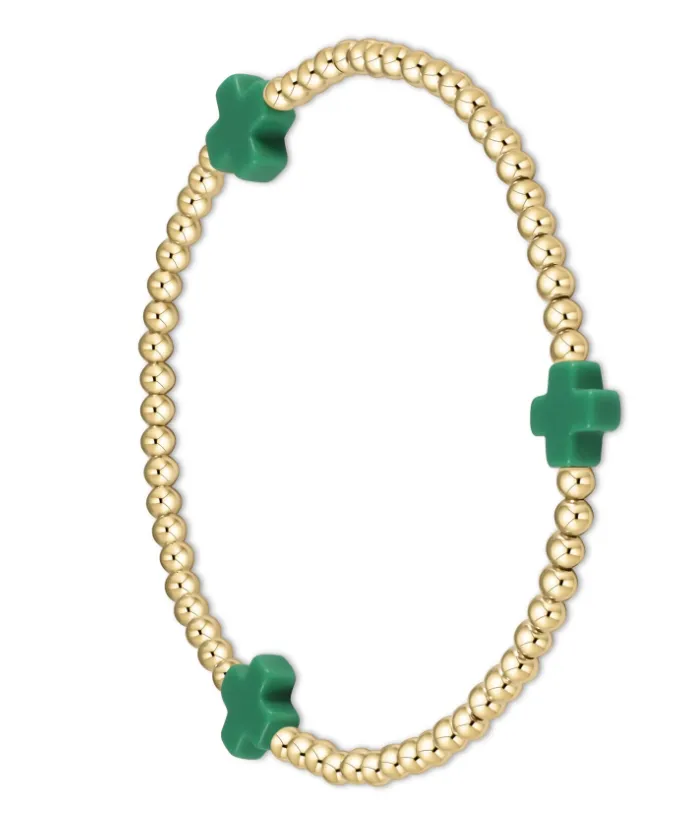 enewton Signature Cross 3mm Gold Bead with Emerald Cross Bracelet