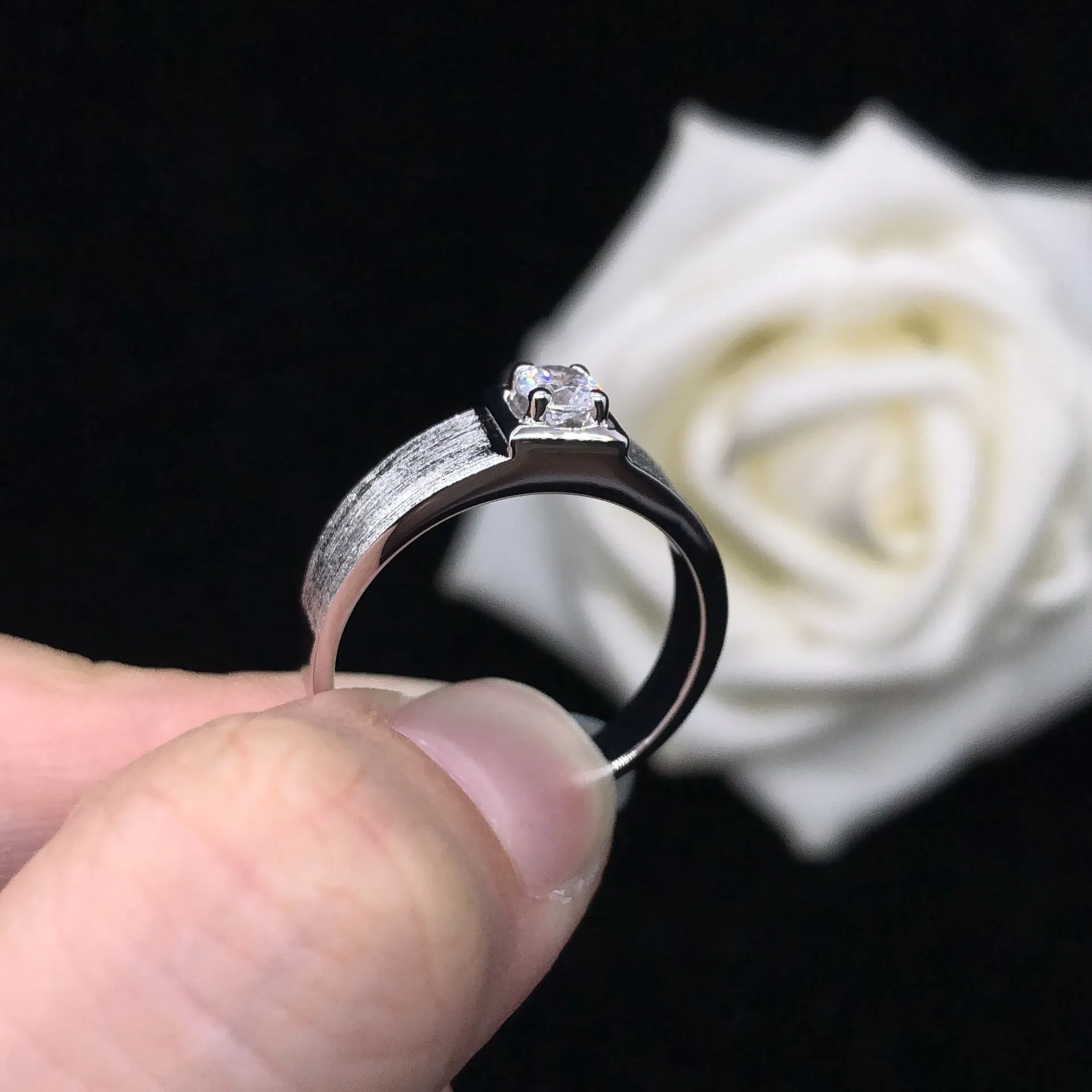 Engraved 0.3 Carat Moissanite Diamond Solitaire Ring