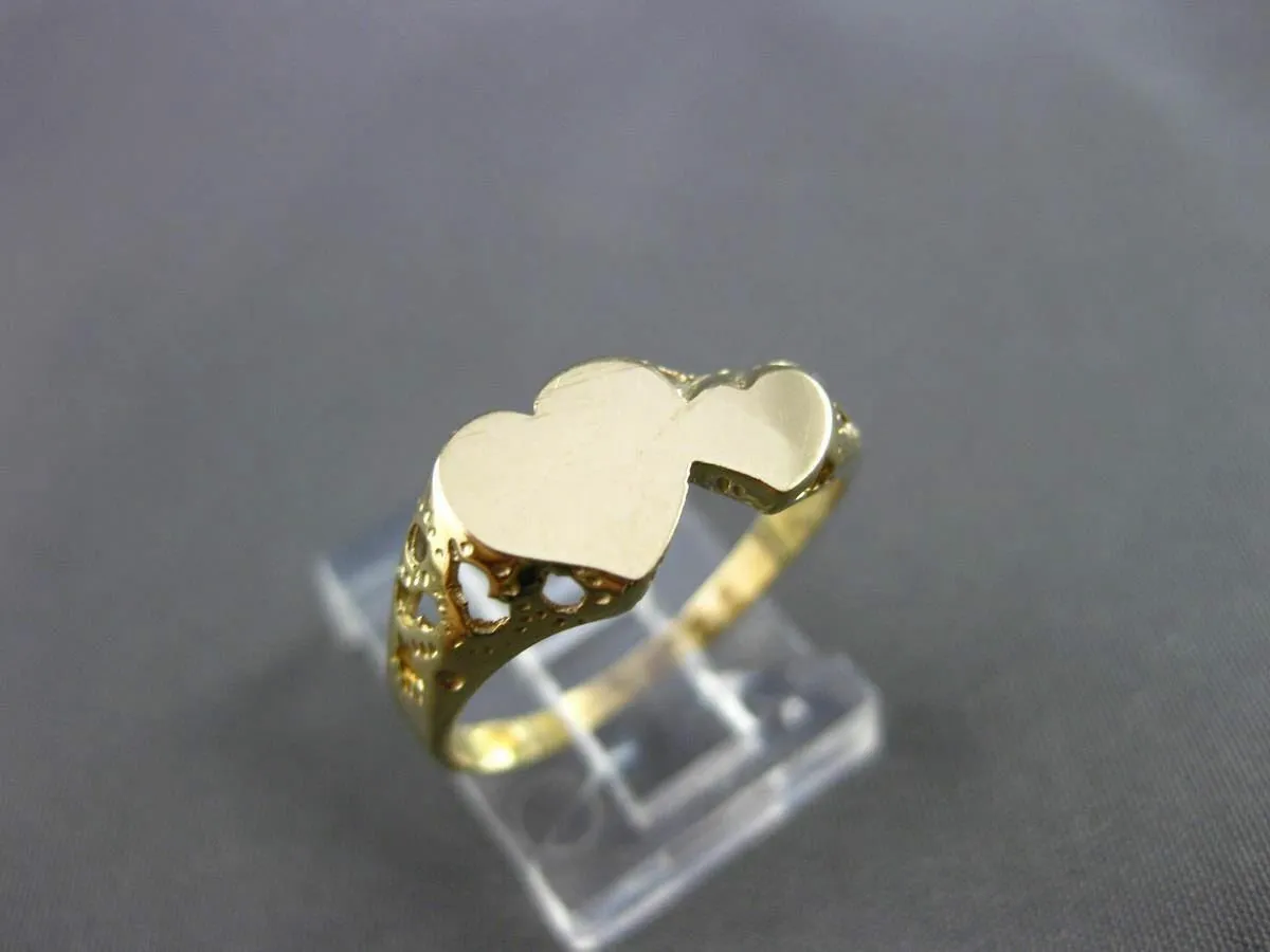 ESTATE 14KT YELLOW GOLD HANDCRAFTED DOUBLE HEART LOVE ENGRAVABLE RING 7mm #24490