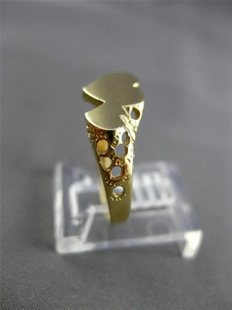 ESTATE 14KT YELLOW GOLD HANDCRAFTED DOUBLE HEART LOVE ENGRAVABLE RING 7mm #24490
