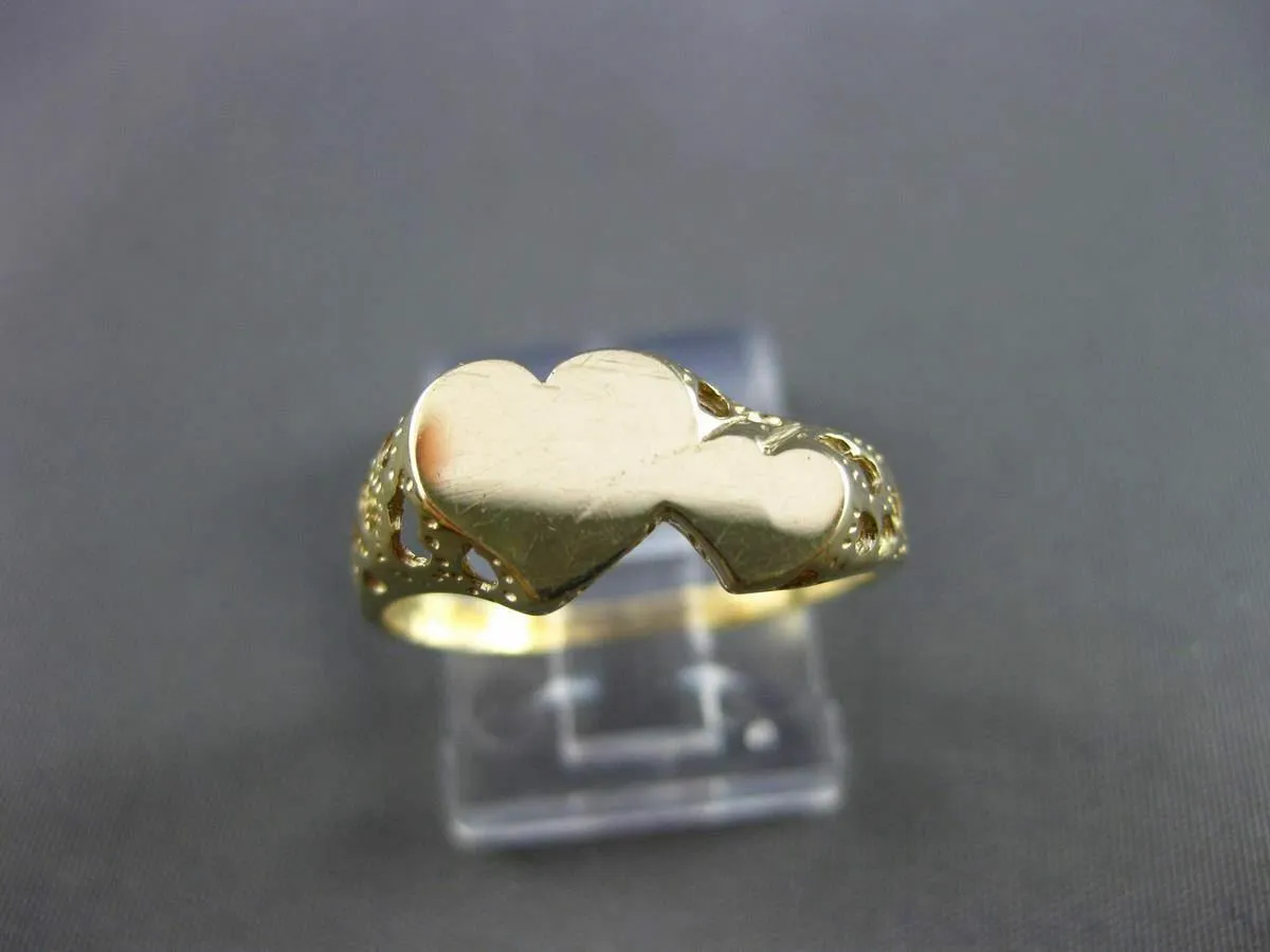 ESTATE 14KT YELLOW GOLD HANDCRAFTED DOUBLE HEART LOVE ENGRAVABLE RING 7mm #24490
