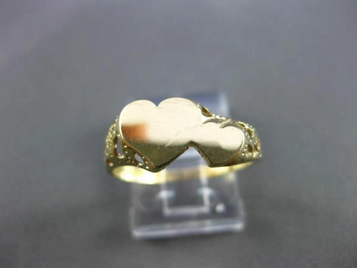 ESTATE 14KT YELLOW GOLD HANDCRAFTED DOUBLE HEART LOVE ENGRAVABLE RING 7mm #24490