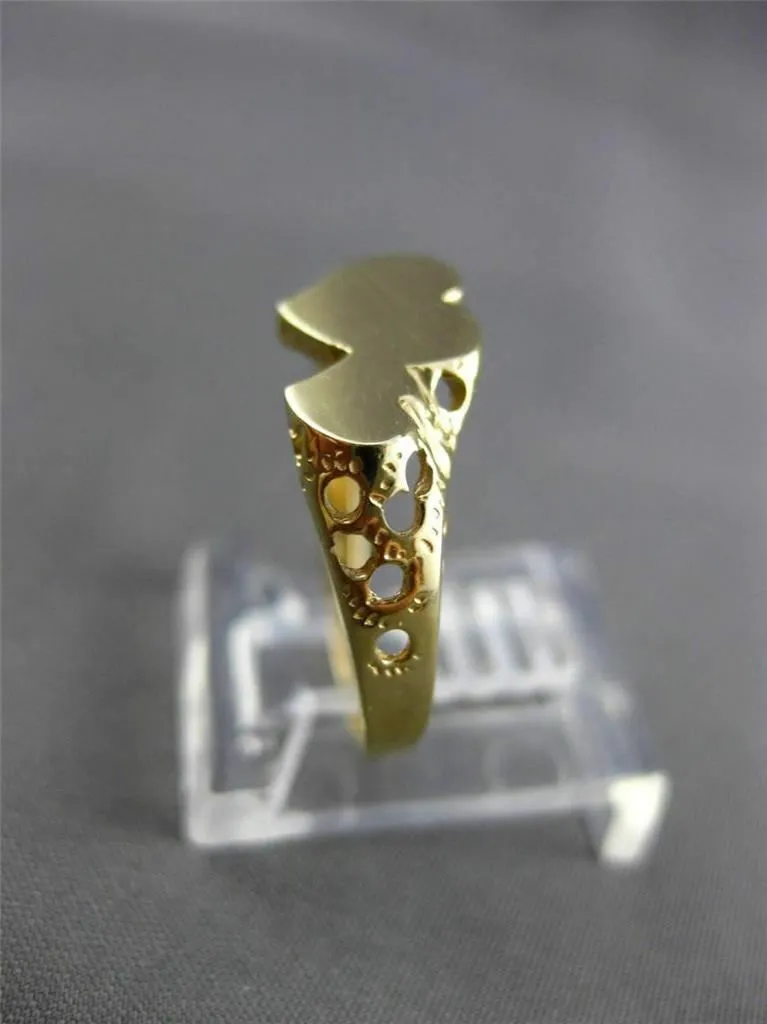 ESTATE 14KT YELLOW GOLD HANDCRAFTED DOUBLE HEART LOVE ENGRAVABLE RING 7mm #24490