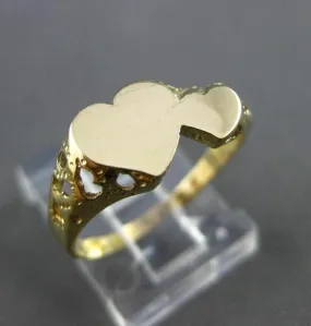 ESTATE 14KT YELLOW GOLD HANDCRAFTED DOUBLE HEART LOVE ENGRAVABLE RING 7mm #24490