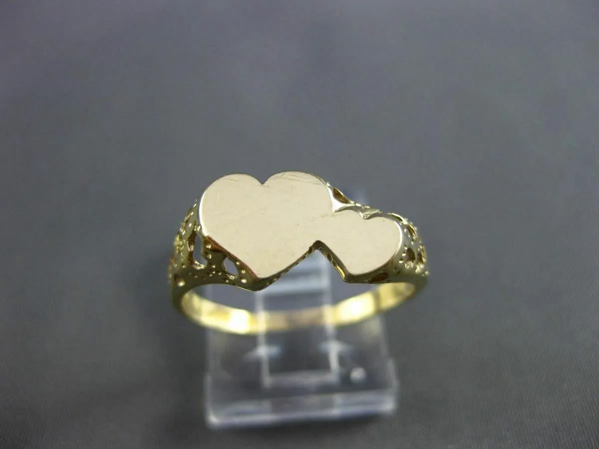 ESTATE 14KT YELLOW GOLD HANDCRAFTED DOUBLE HEART LOVE ENGRAVABLE RING 7mm #24490
