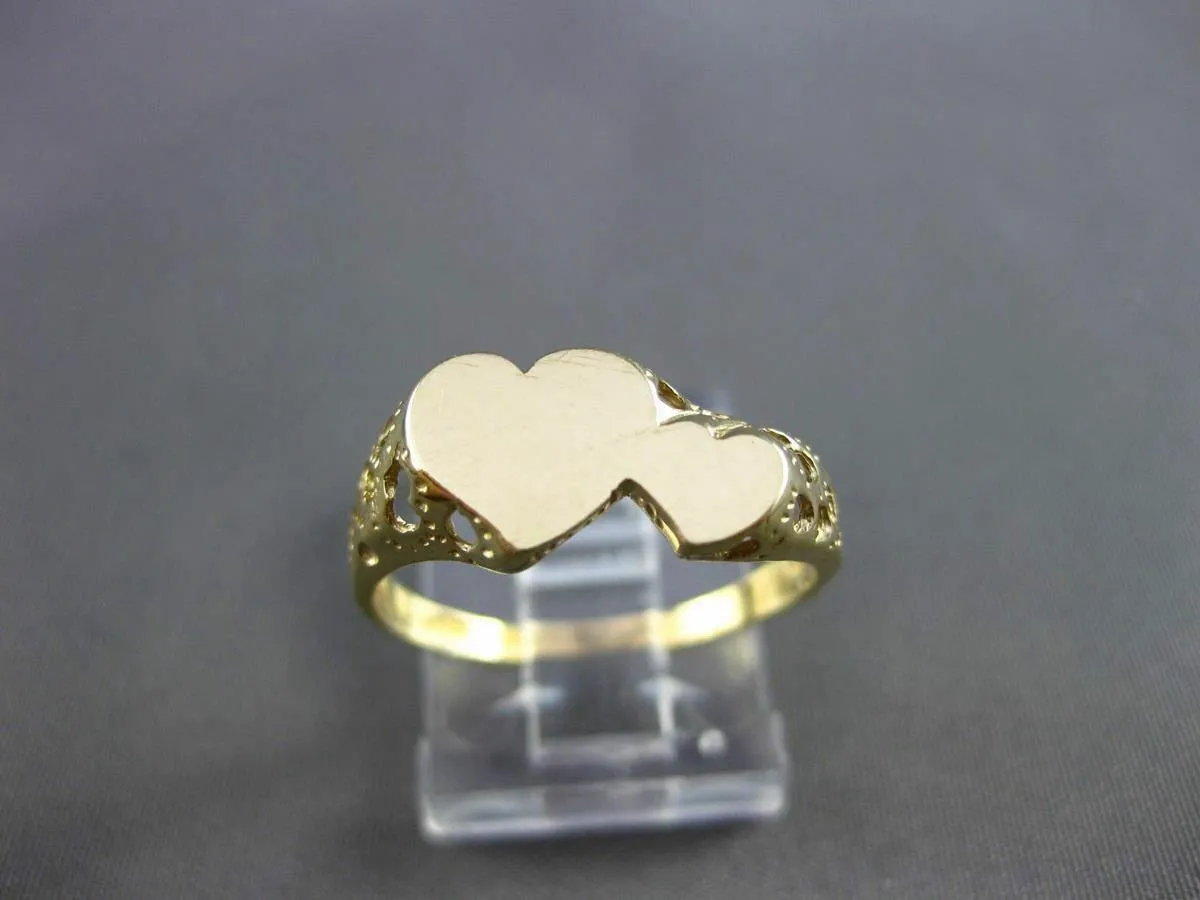 ESTATE 14KT YELLOW GOLD HANDCRAFTED DOUBLE HEART LOVE ENGRAVABLE RING 7mm #24490