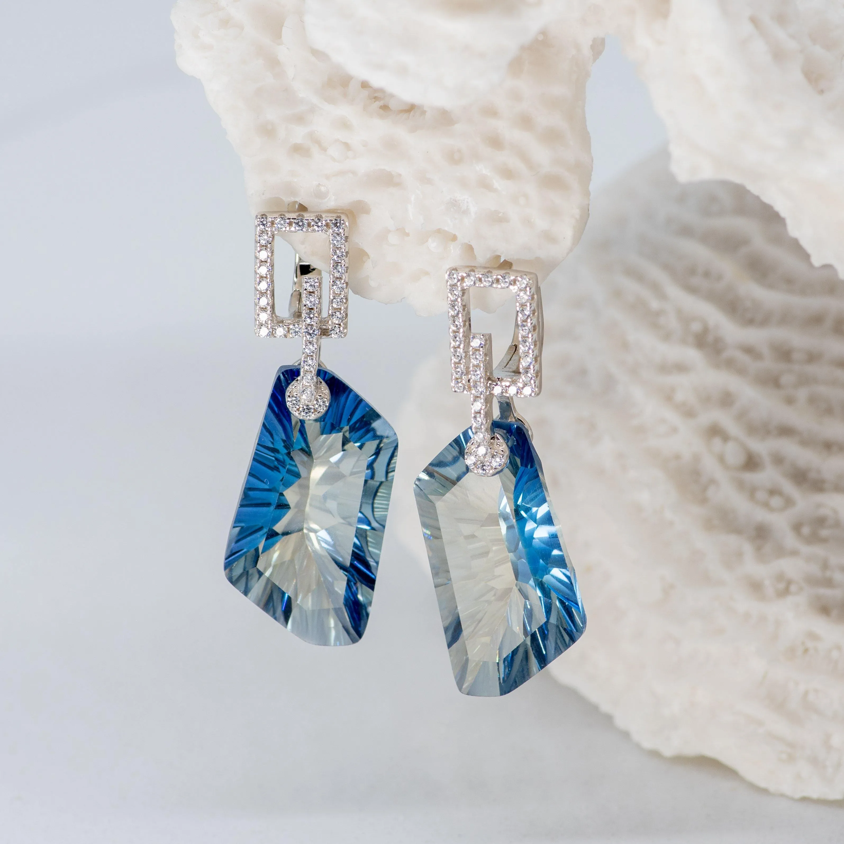 Everest Blue Quartz Earrings in Sterling Silver