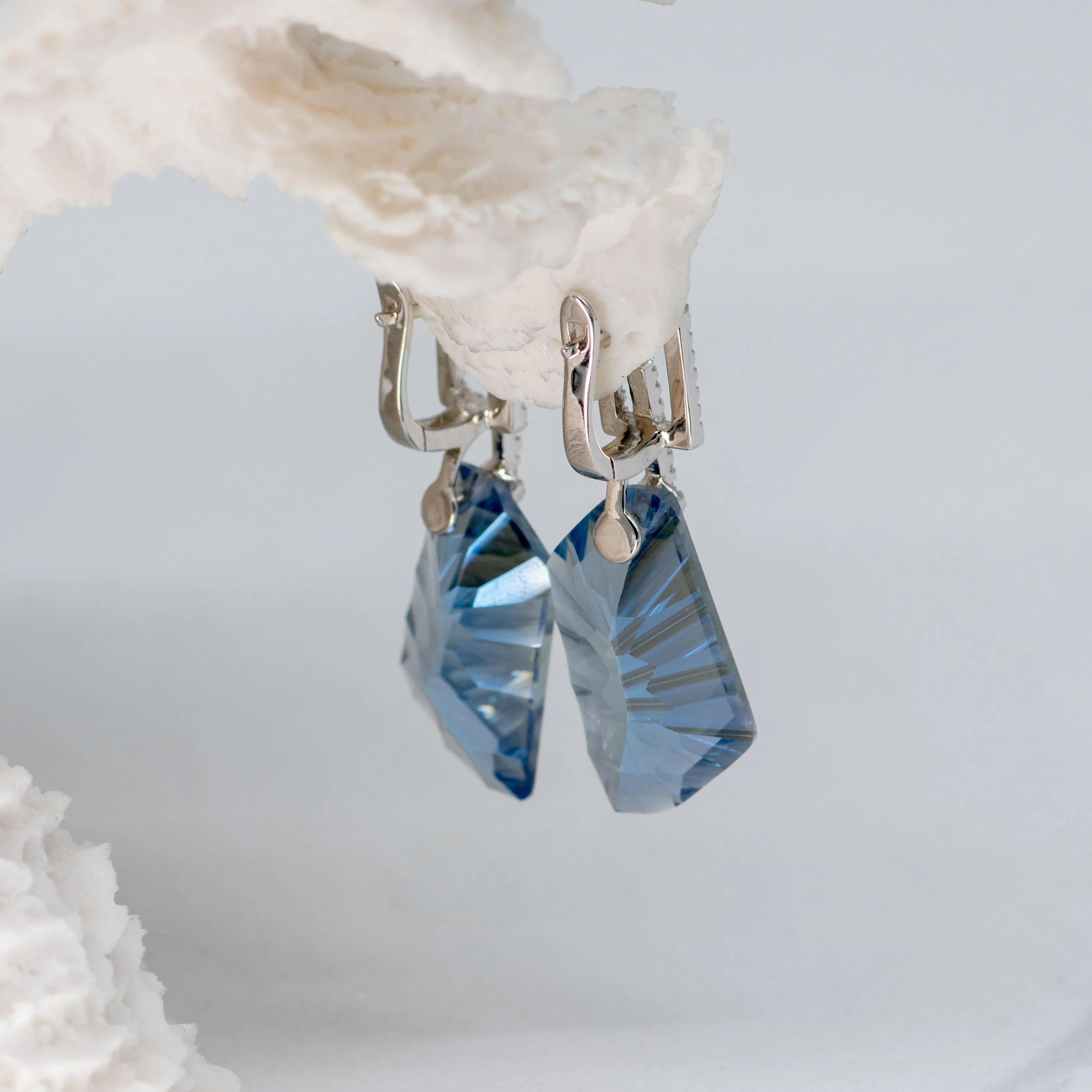 Everest Blue Quartz Earrings in Sterling Silver
