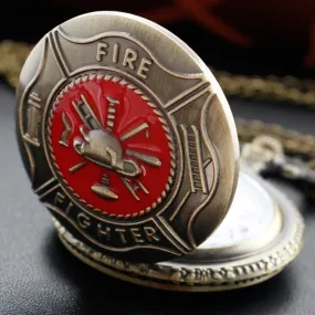 Fire Fighter Emblem Bronze Quartz Movement Pocket Watch