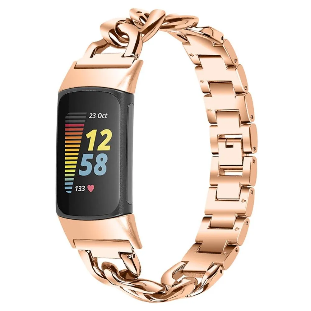 Fitbit Charge 5 single row elegant chain watch strap - Rose Gold