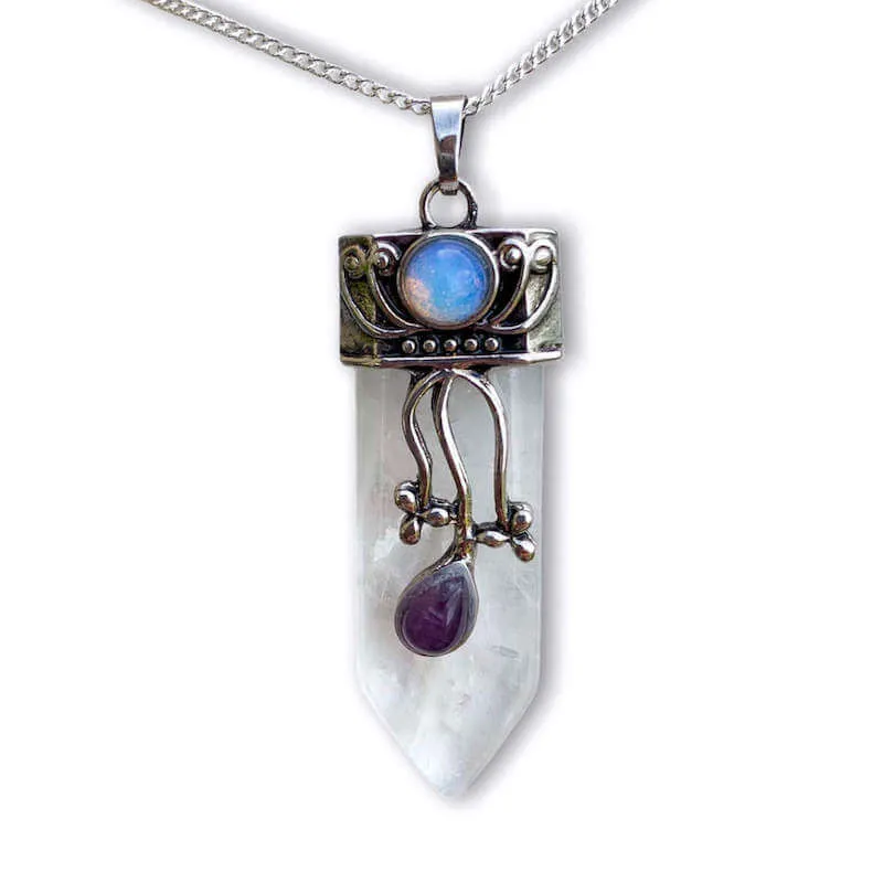 Flower Point Gemstone Pendant Necklace