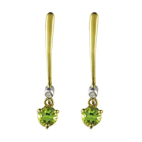 Gelb 9 Karat Gold 0,33 Karat Natürlich Peridot & Diamant Ohrhänger