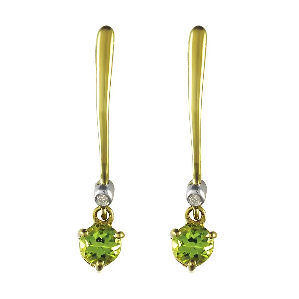 Gelb 9 Karat Gold 0,33 Karat Natürlich Peridot & Diamant Ohrhänger