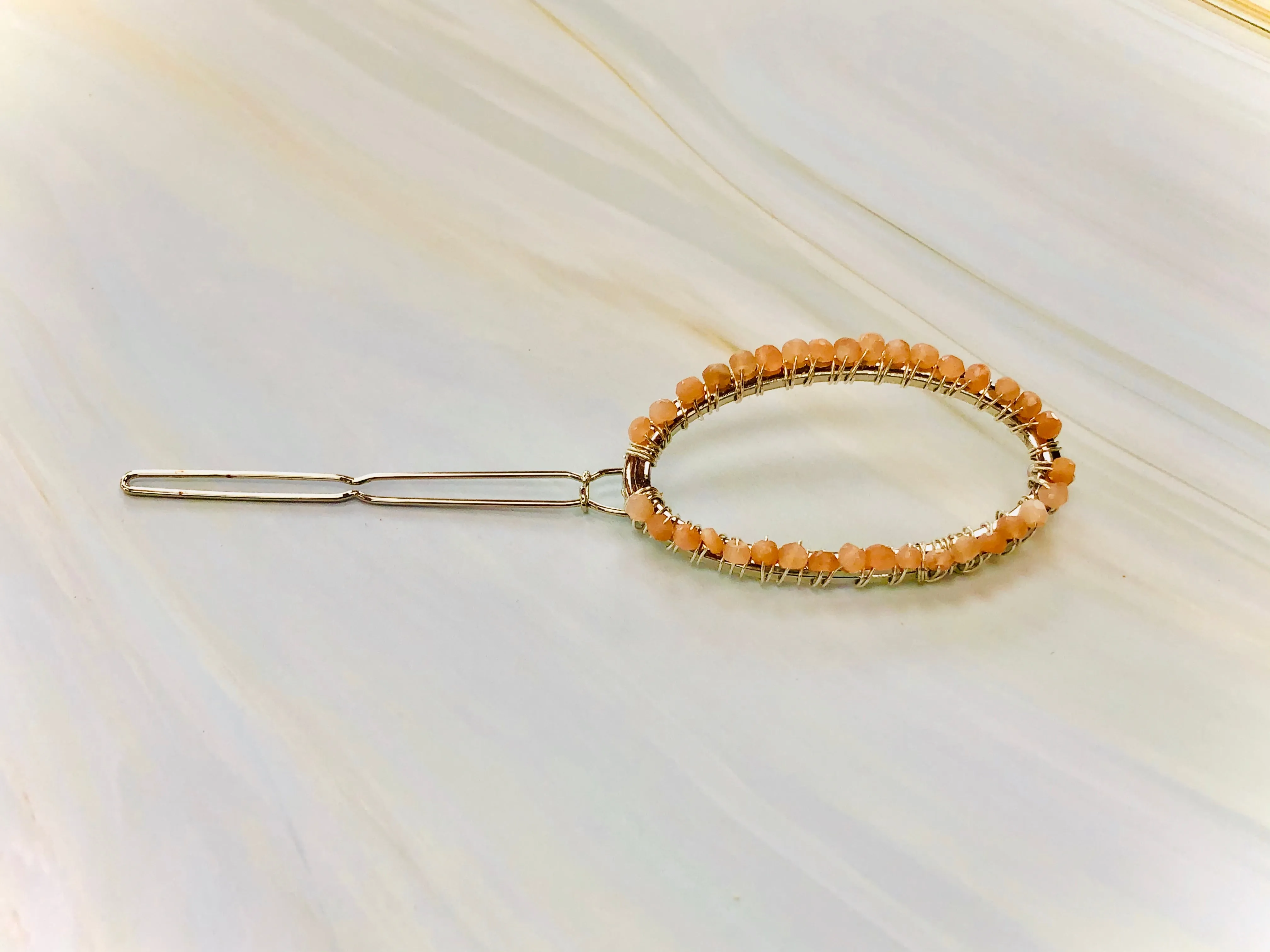 Gemstone Barrette Peach Moonstone Hair Clip, Luxury Barrette, Gemstone Hair Jewelry