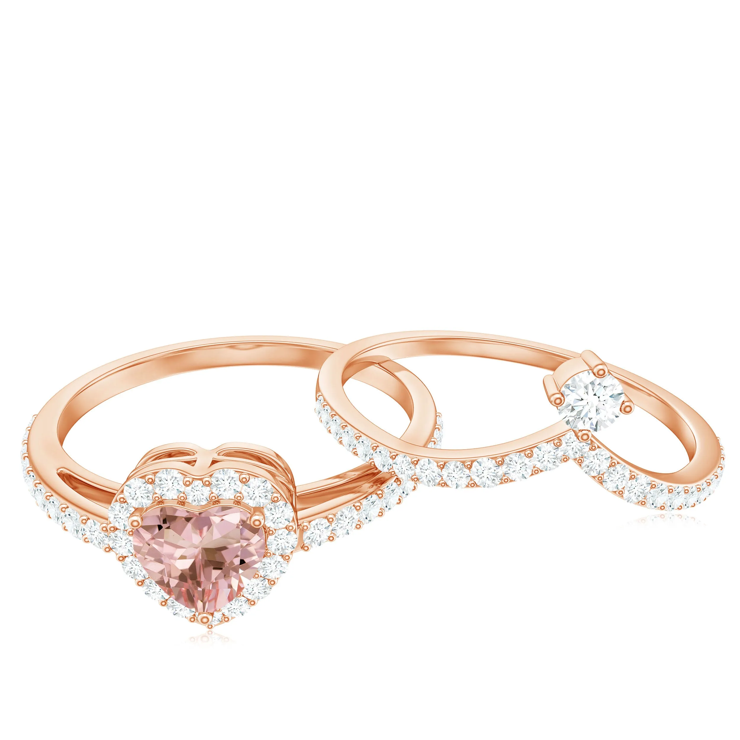 Genuine Morganite Ring Set with Diamond