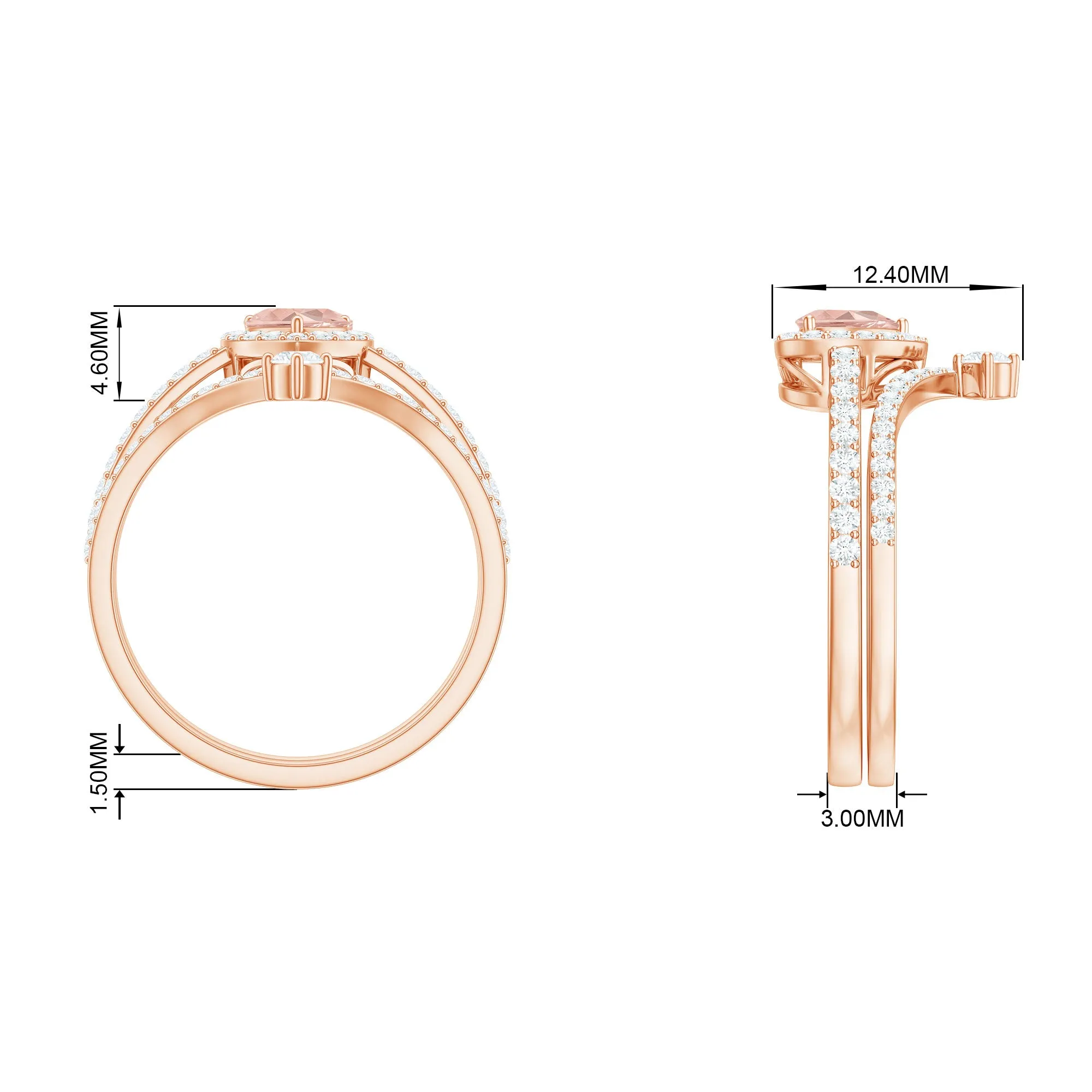 Genuine Morganite Ring Set with Diamond
