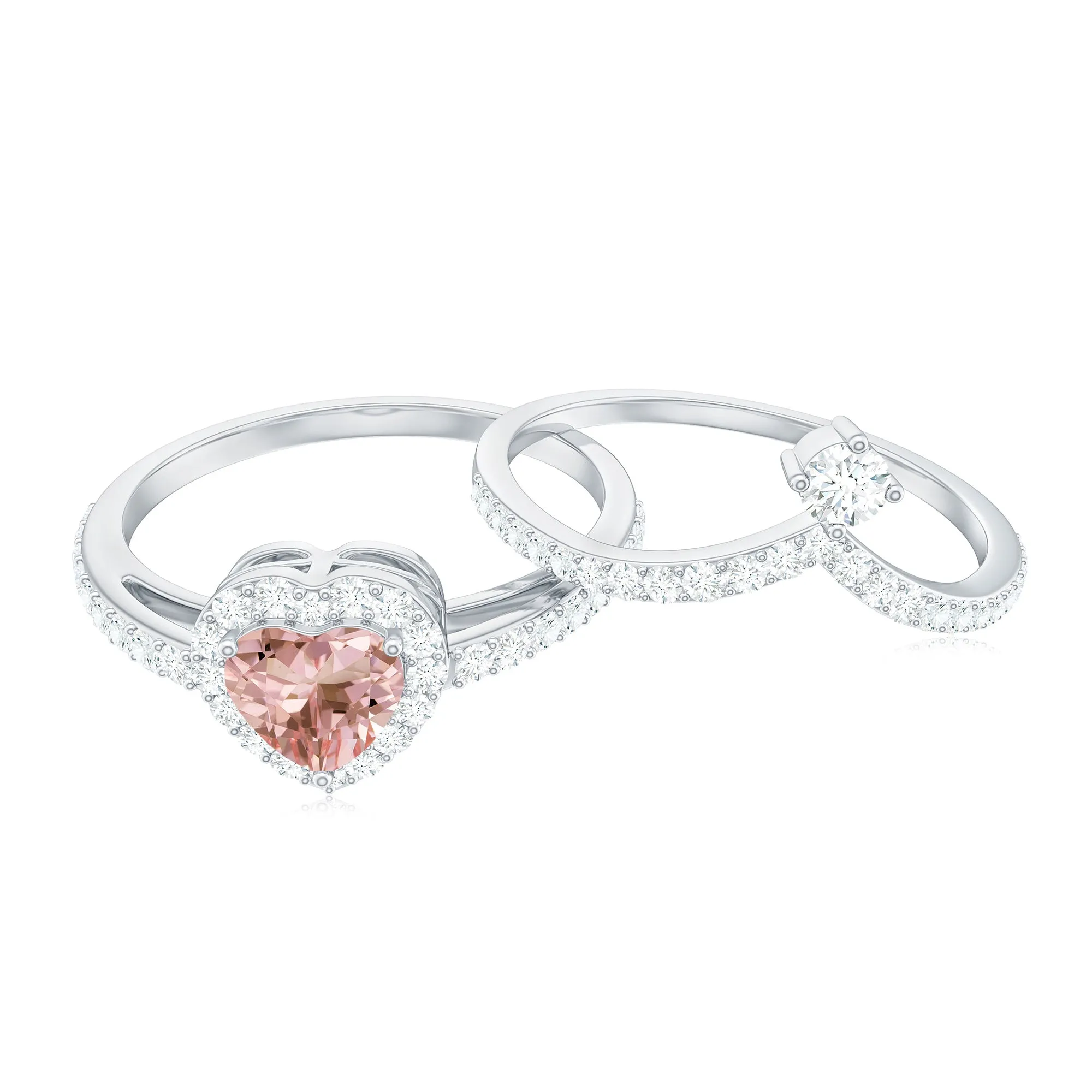 Genuine Morganite Ring Set with Diamond