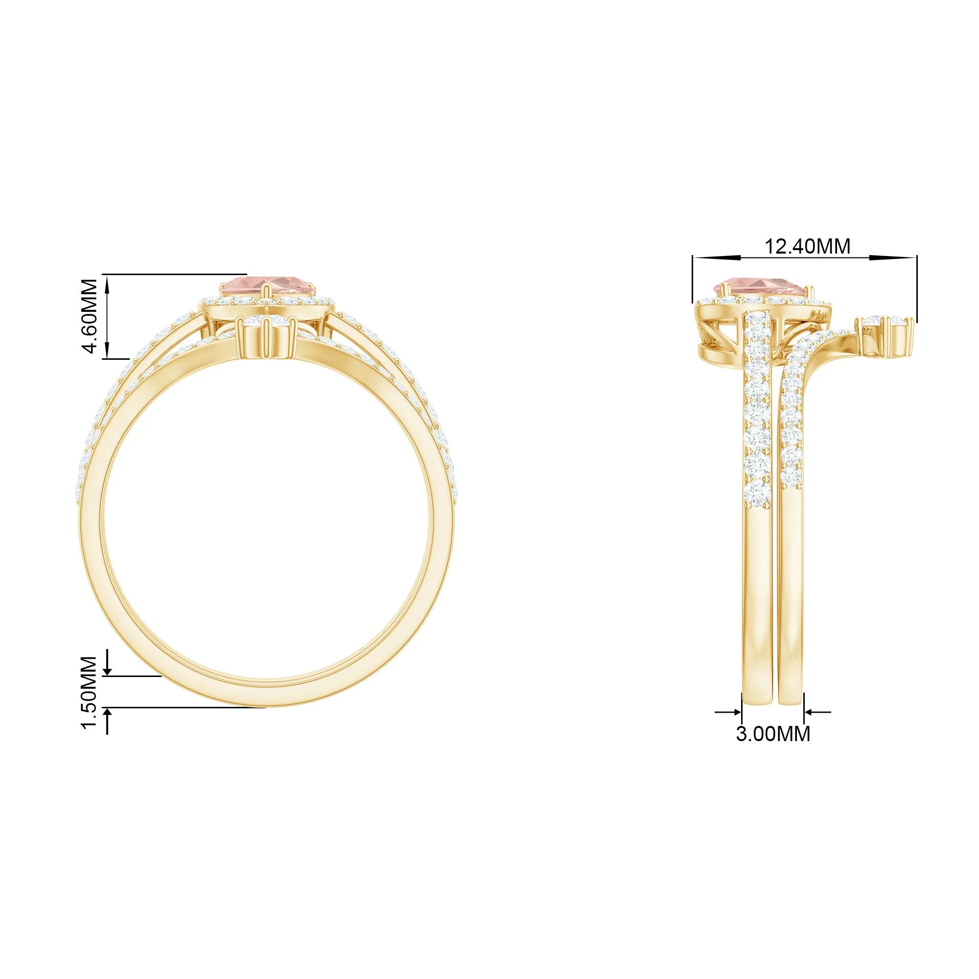 Genuine Morganite Ring Set with Diamond