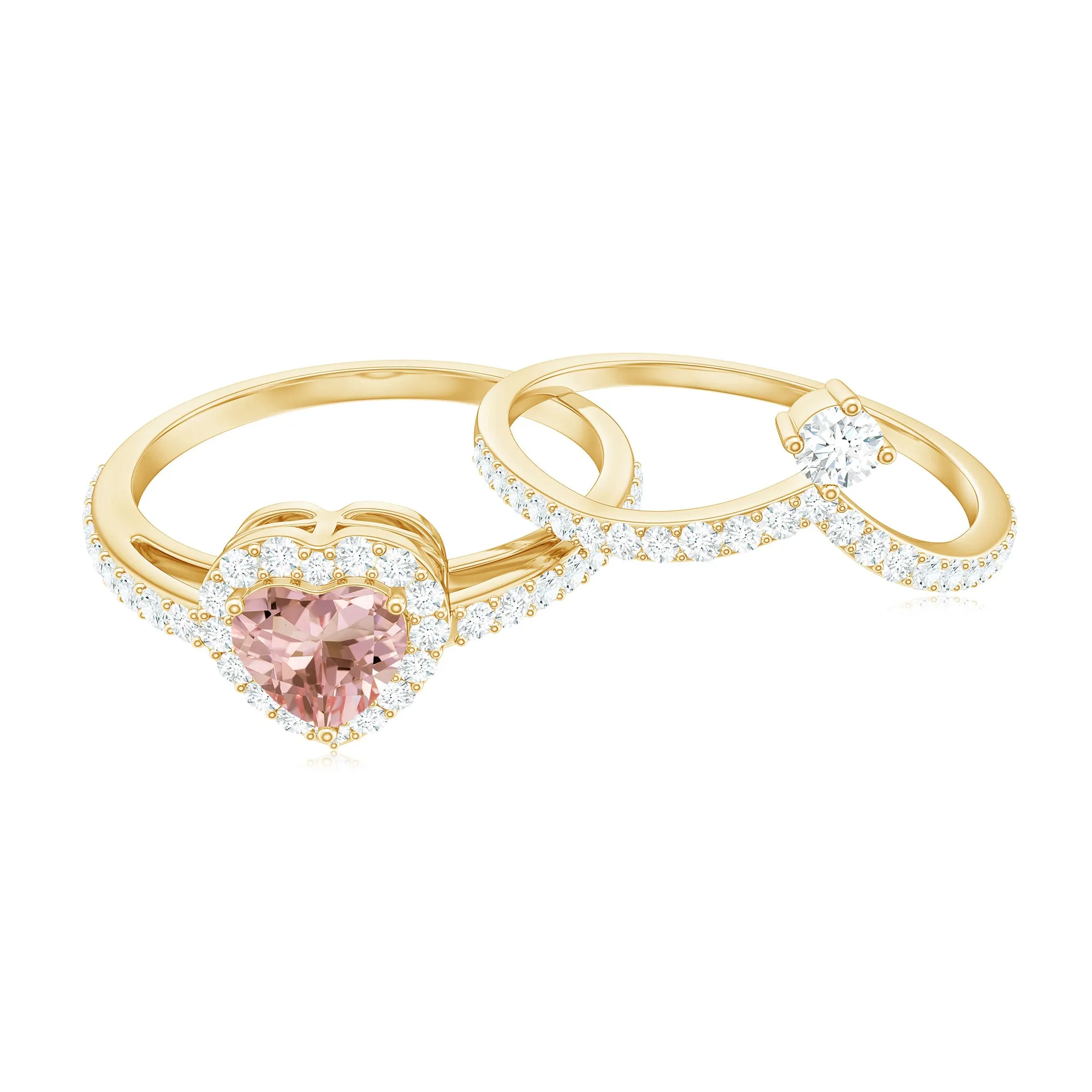 Genuine Morganite Ring Set with Diamond