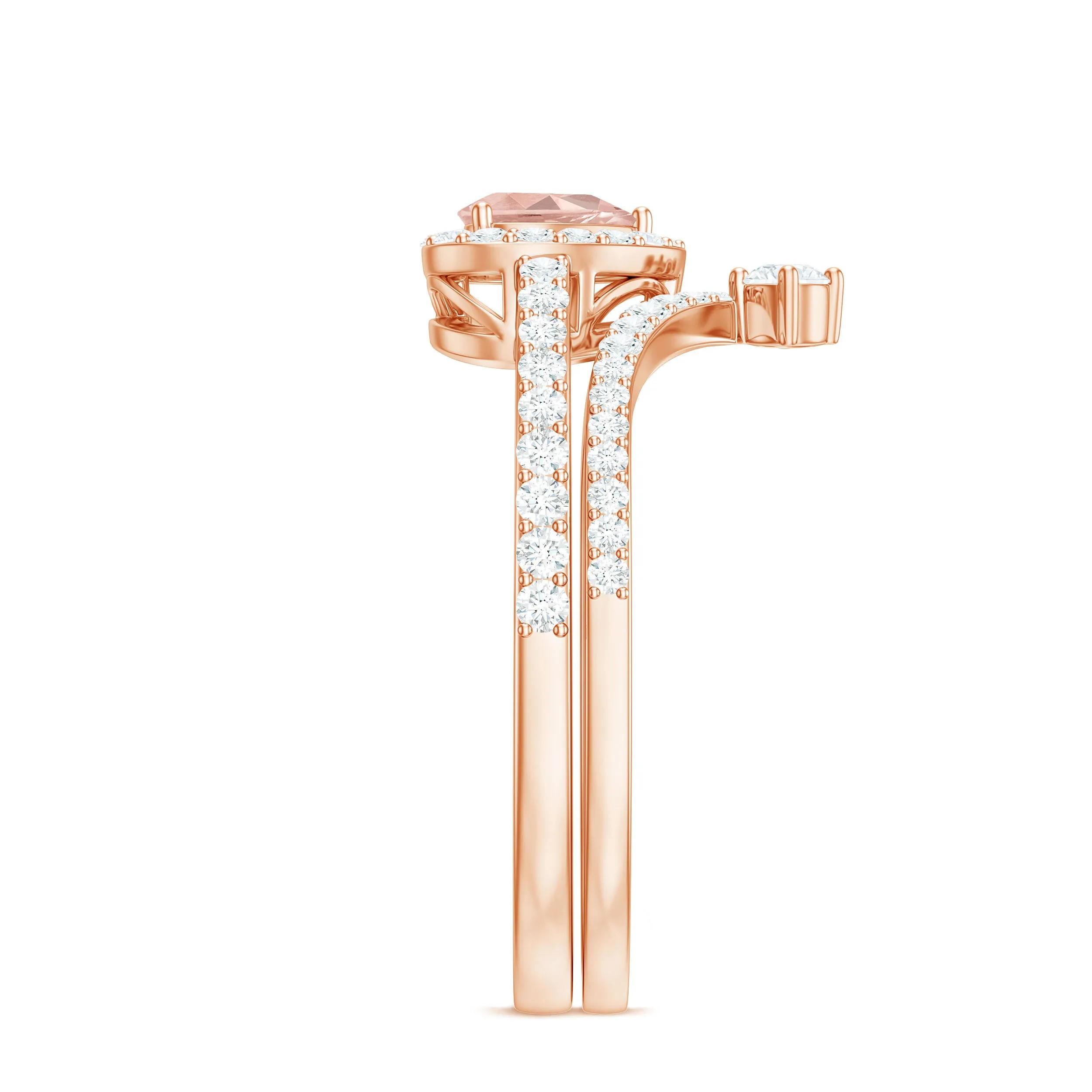 Genuine Morganite Ring Set with Diamond