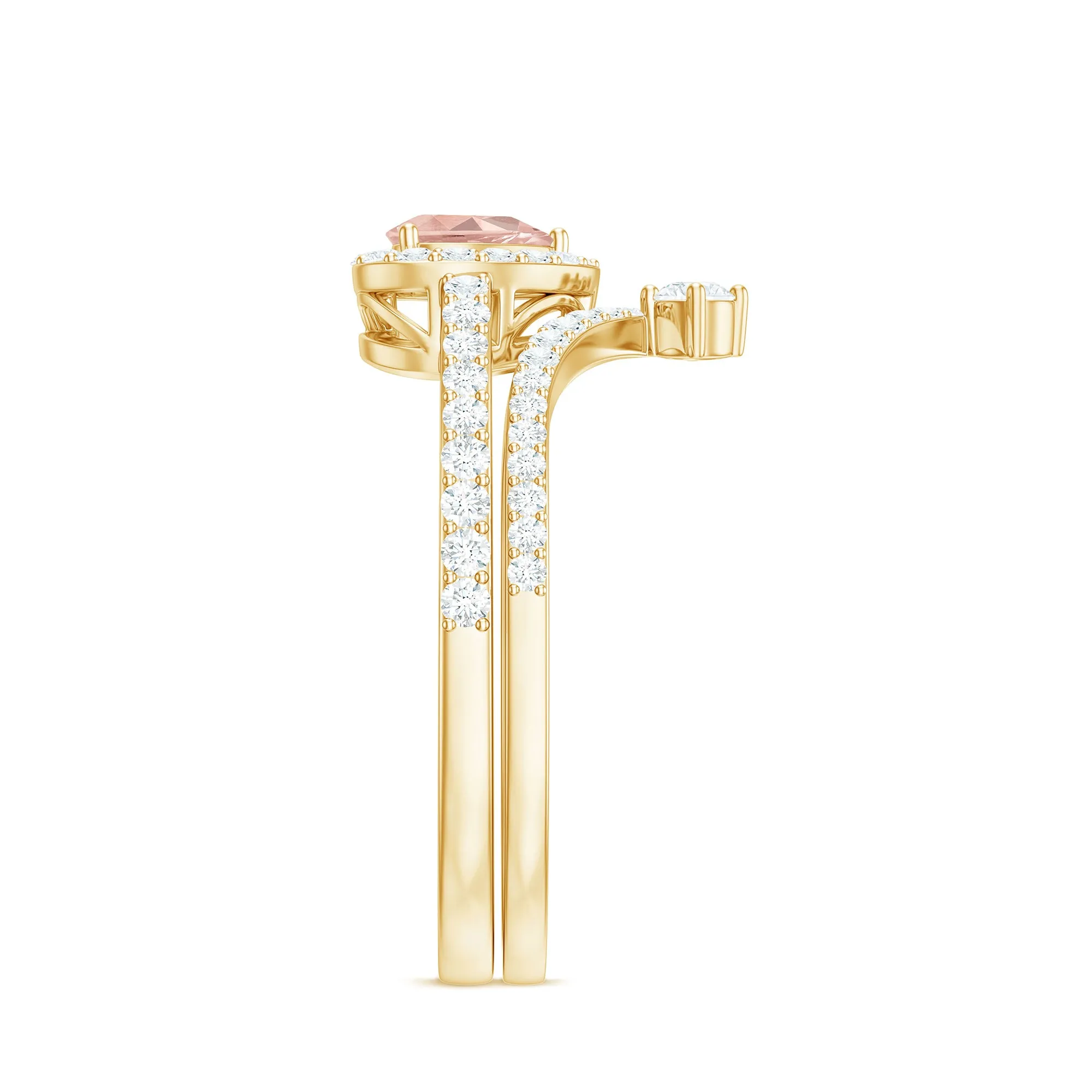 Genuine Morganite Ring Set with Diamond