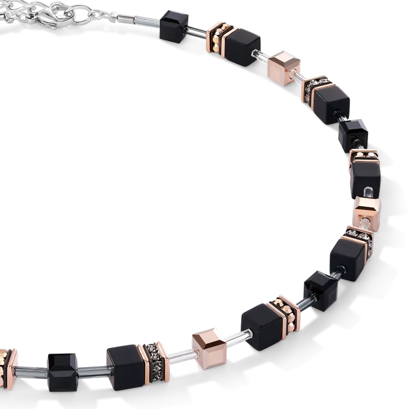 GeoCUBE® Necklace onyx black-rose gold
